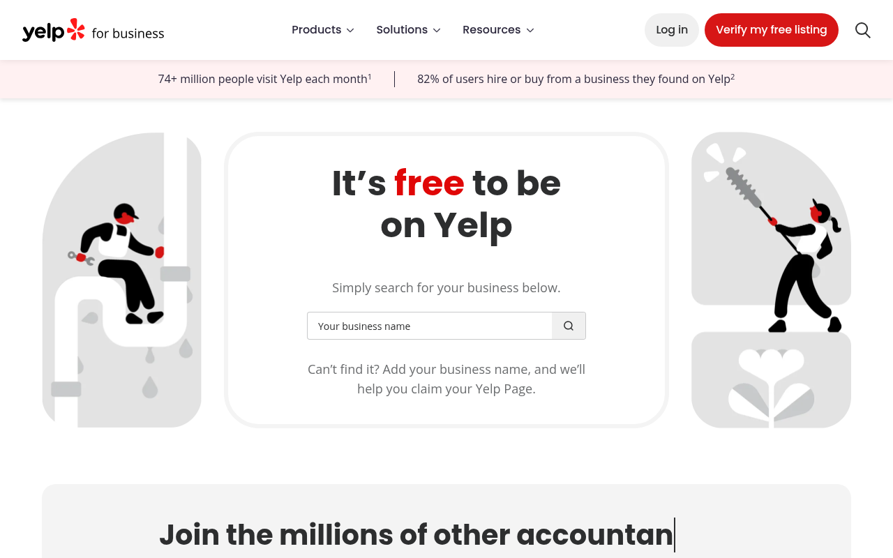 Yelp for Business Owners dashboard showing listing management and review tools