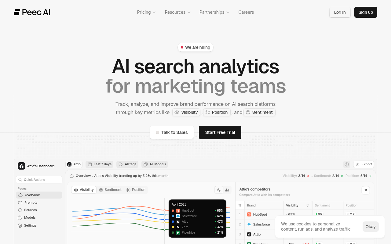 Peec.ai automated AI search visibility testing and brand monitoring platform