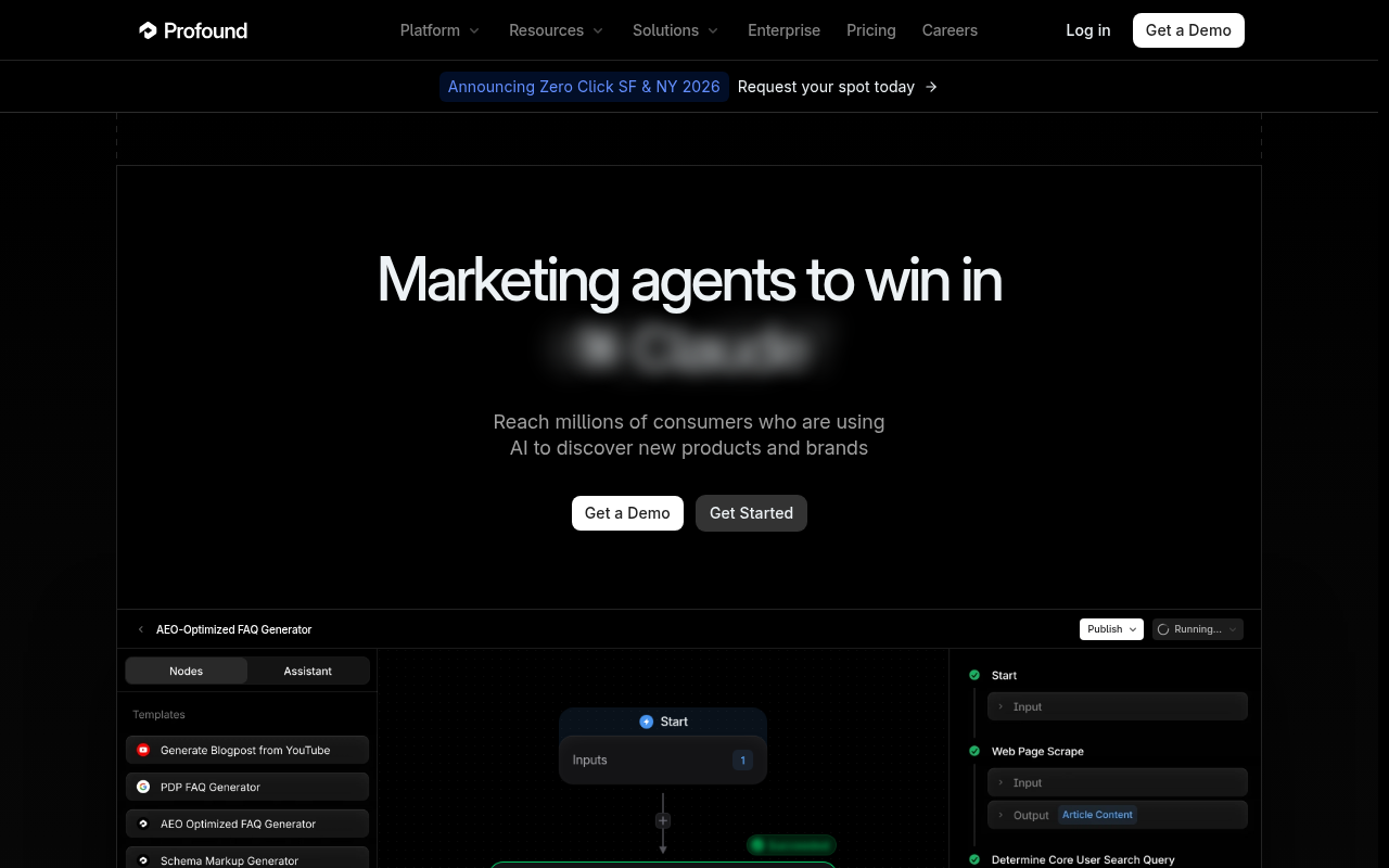 Profound AI-powered brand intelligence platform dashboard