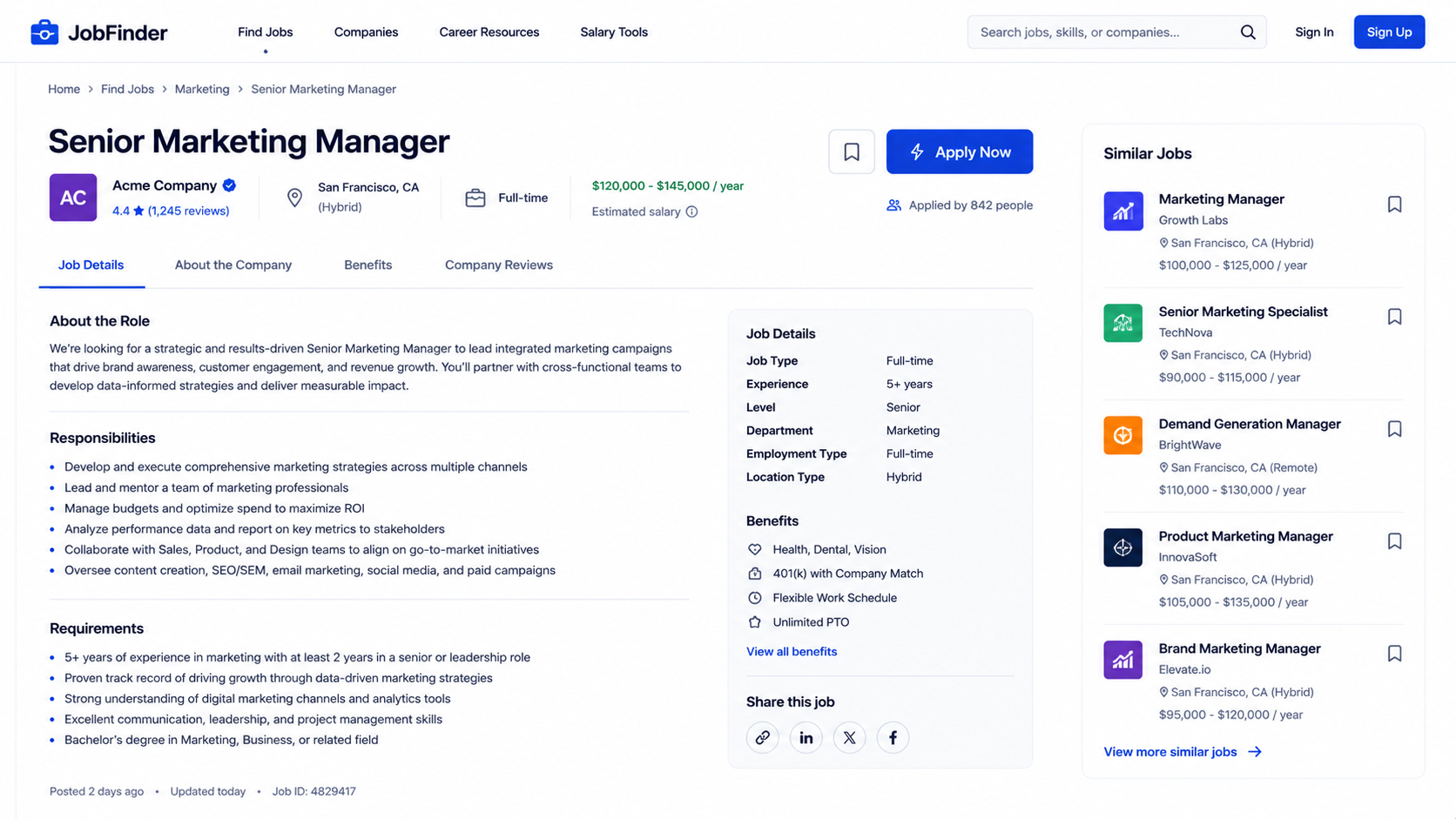 Job listing programmatic SEO page type marketplace example