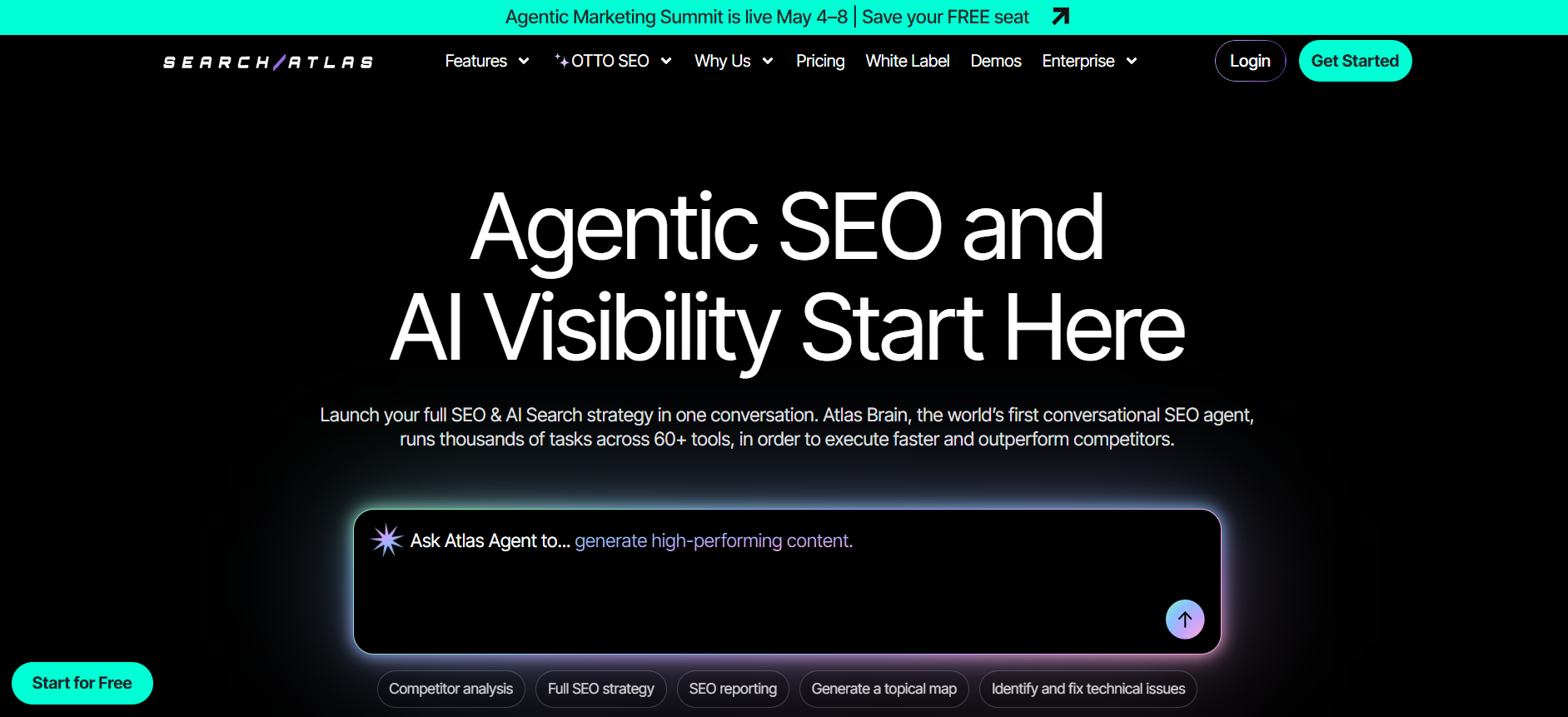 Search Atlas homepage, an all-in-one Profound alternative.