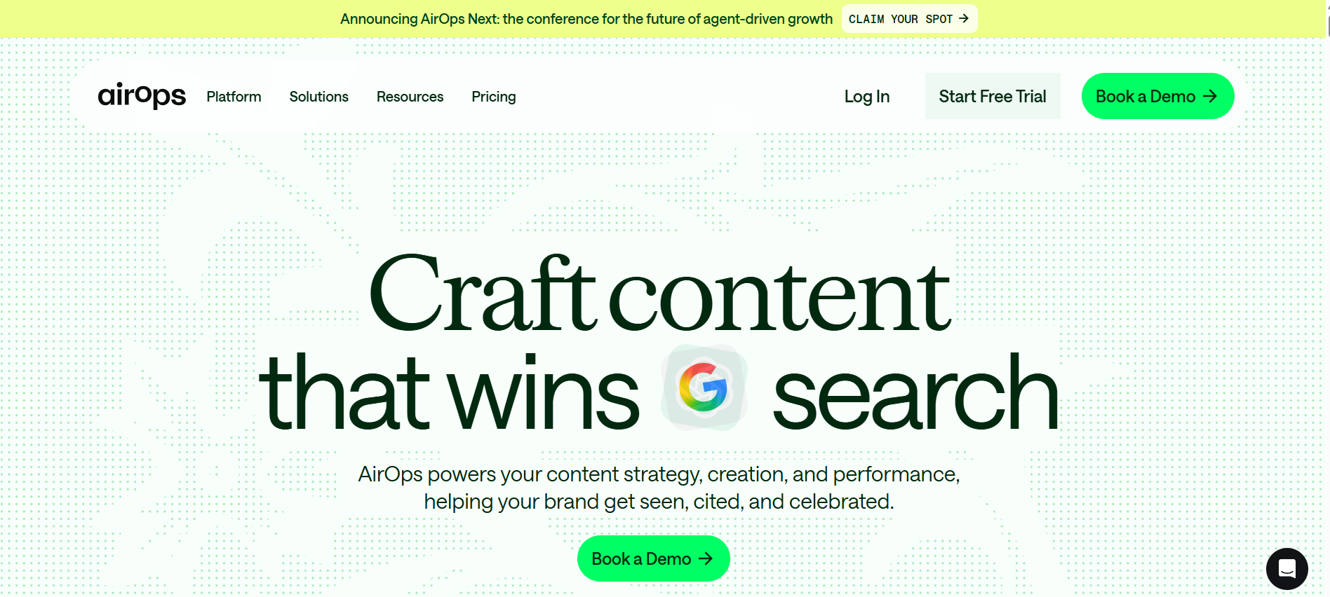 AirOps homepage, a workflow-focused alternative to Profound.