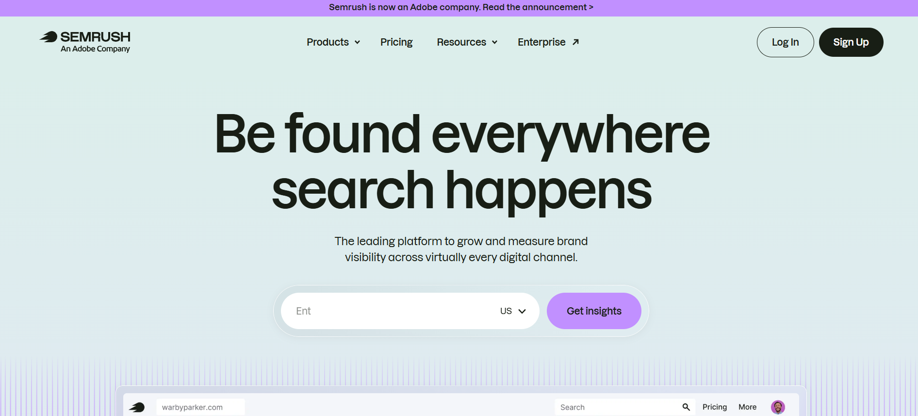 Semrush homepage, an established SEO platform and Profound alternative.