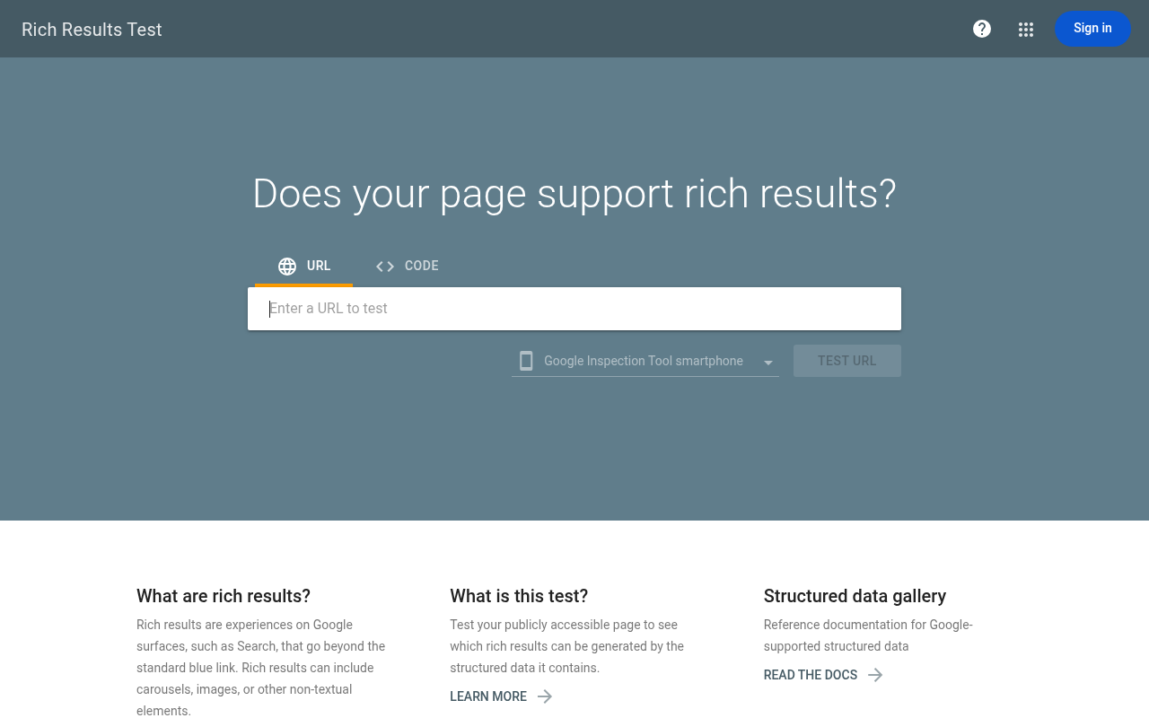 Google Rich Results Test interface showing errors and warnings split for a sample URL