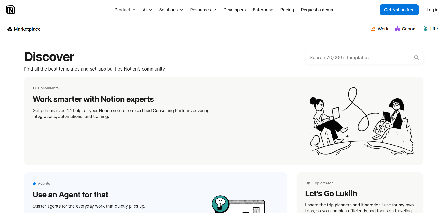 Notion template gallery as a content marketing example for AI search