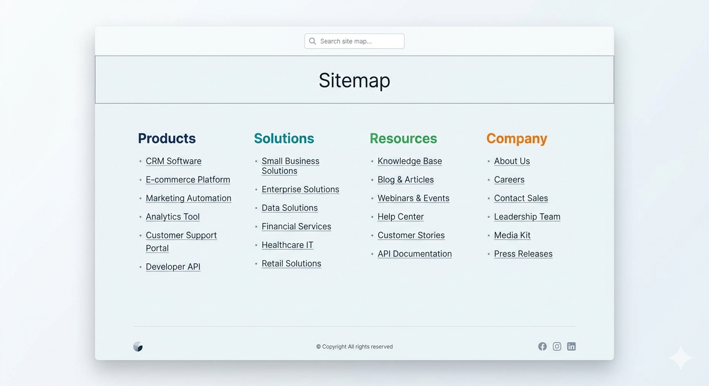 HTML sitemap example page for website navigation