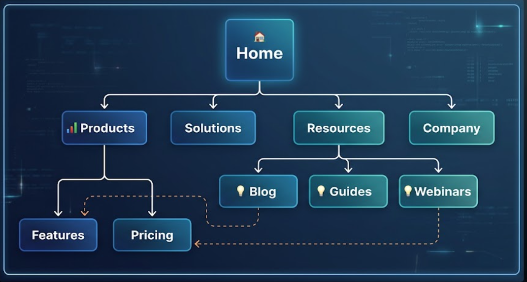 Visual sitemap example showing website hierarchy and relationships
