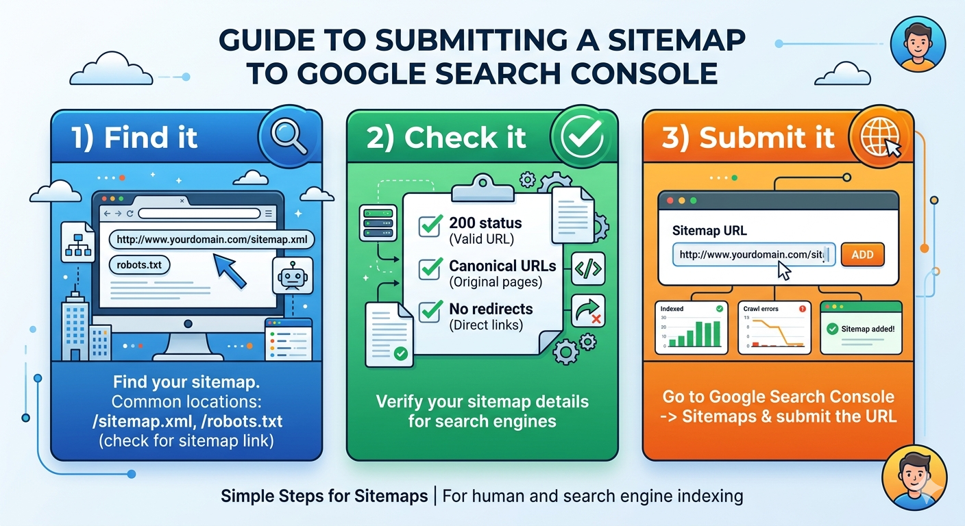 How to find and submit a sitemap to Google steps