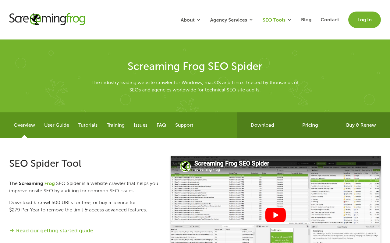 Screaming Frog SEO Spider homepage, a key tool for desktop vs mobile SEO audits.