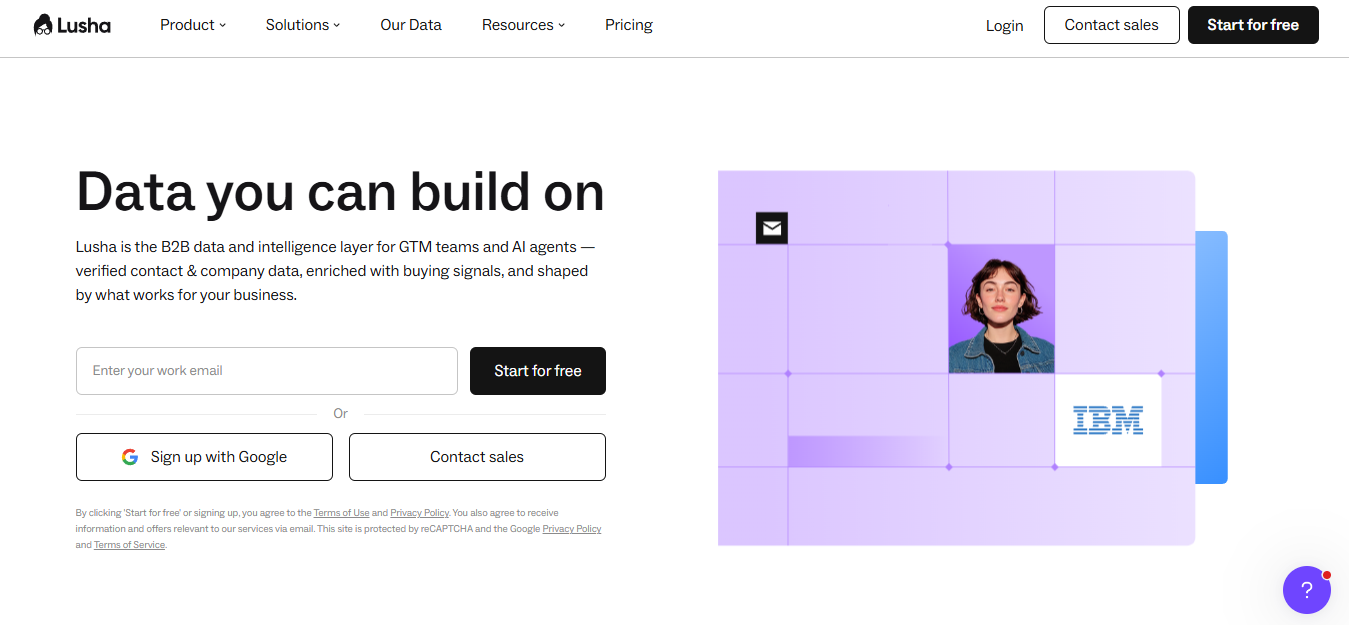 Lusha homepage screenshot B2B email finder Chrome extension tool
