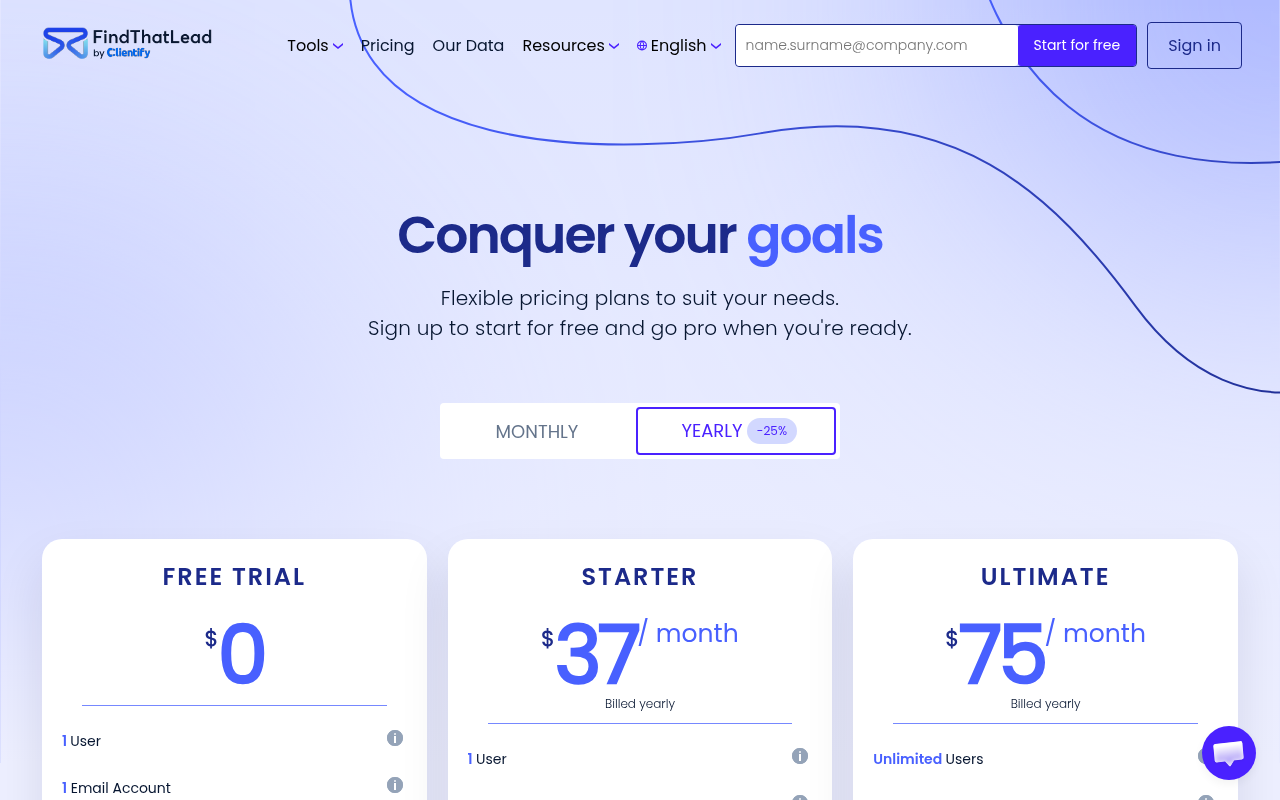FindThatLead homepage screenshot b2b email finder tool
