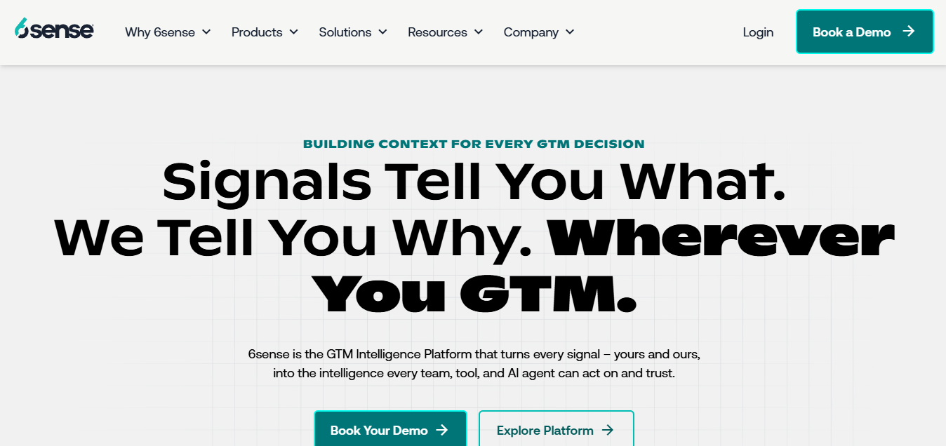 6sense homepage showing AI-powered account intelligence platform